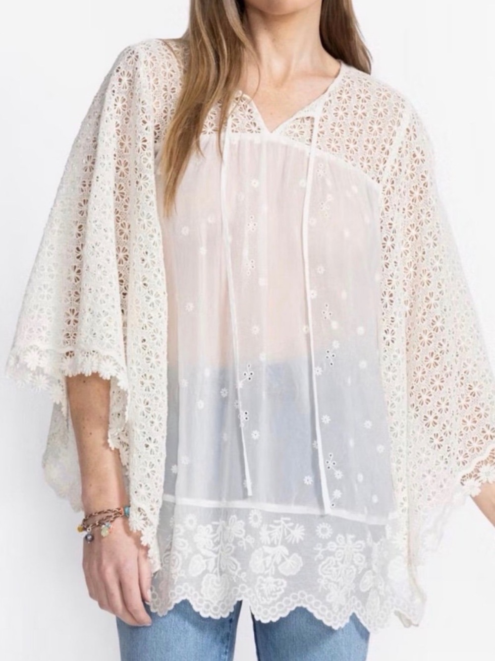 NWT Johnny Was Ivory Crochet & Eyelet Peasant Tunic